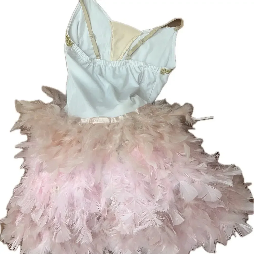pink white gold ballet feather tutu costume dress see measurement